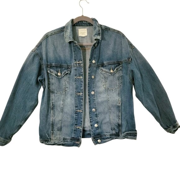 American Eagle Outfitters Womens Denim Jean Jacket Sz Small Light Distressing - Picture 1 of 14